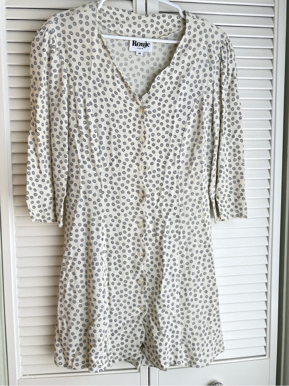 Rouje Cream Polka Dot Button-Front Dress